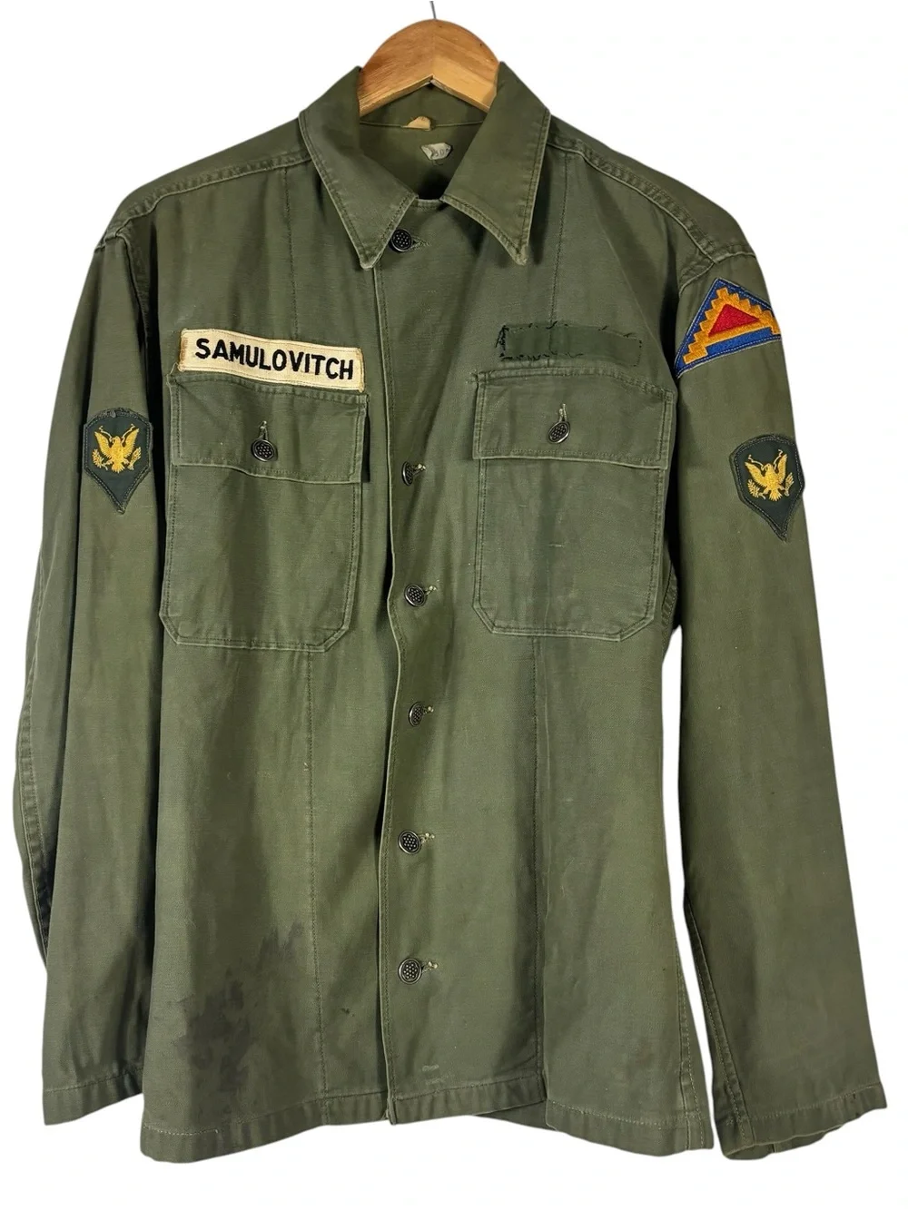 Vintage 60s Us Army Sateen Utility Green Shirt Vietnam Era Men's XS/S